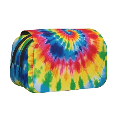 HJBNW Batik-Federmäppchen, Regenbogenfarben, mehrere Fächer, großes Fassungsvermögen, tragbare Make-up-Tasche für Männer und Frauen von HJBNW