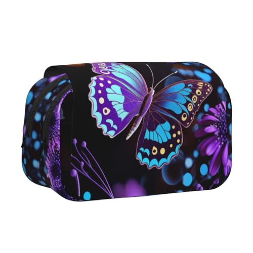HJBNW Federmäppchen, Motiv: Schmetterlinge und Blumen, mit mehreren Schlitzen, großes Fassungsvermögen, tragbare Make-up-Tasche für Männer und Frauen, Violett HJBNW Federmäppchen, Motiv: Schmetterlinge und Blumen, mit mehreren Schlitzen, großes Fassungsvermögen, tragbare Make-up-Tasche für Männer und Frauen, Violett von HJBNW