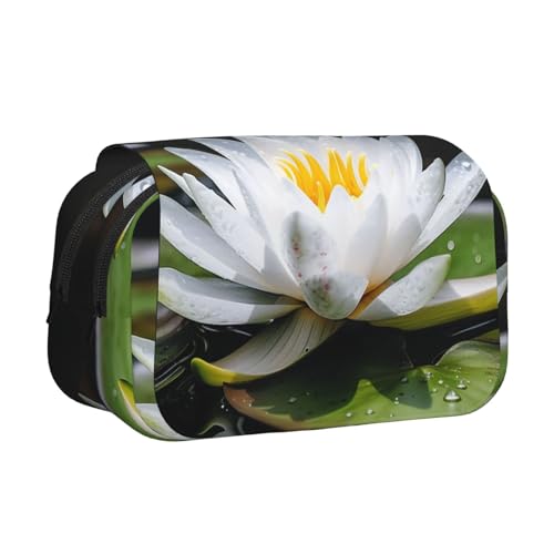 HJBNW Federmäppchen, Motiv: Wasserlilie, mit mehreren Schlitzen, großes Fassungsvermögen, tragbare Make-up-Tasche für Männer und Frauen, Weiß von HJBNW
