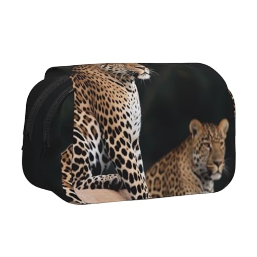 HJBNW Federmäppchen, Motiv: afrikanischer Leopard auf Felsen, mehrere Fächer, großes Fassungsvermögen, tragbare Make-up-Tasche für Männer und Frauen von HJBNW