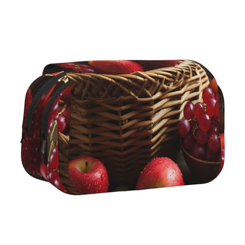 HJBNW Federmäppchen, Motiv: rote Früchte im Korb, mehrere Fächer, große Kapazität, tragbare Make-up-Tasche für Männer und Frauen HJBNW Federmäppchen, Motiv: rote Früchte im Korb, mehrere Fächer, große Kapazität, tragbare Make-up-Tasche für Männer und Frauen von HJBNW