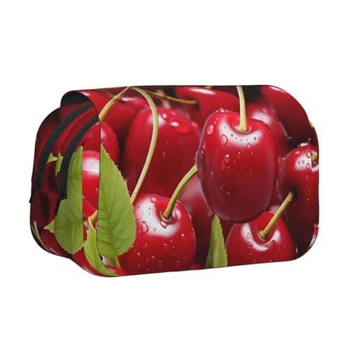 HJBNW Federmäppchen, Motiv: rote Kirschen, mehrere Fächer, großes Fassungsvermögen, tragbare Make-up-Tasche für Männer und Frauen von HJBNW