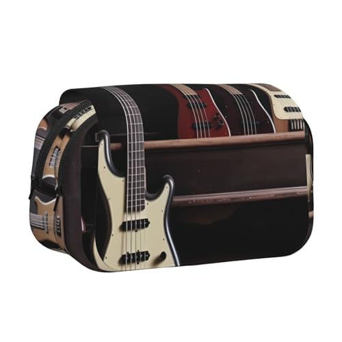 HJBNW Federmäppchen für Gitarre, Bass, Musikinstrumente, mehrere Fächer, großes Fassungsvermögen, tragbare Make-up-Tasche für Männer und Frauen von HJBNW