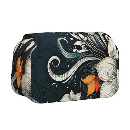 HJBNW Federmäppchen im Boho-Stil, abstrakte Blumen, mehrere Fächer, großes Fassungsvermögen, tragbare Make-up-Tasche für Männer und Frauen HJBNW Federmäppchen im Boho-Stil, abstrakte Blumen, mehrere Fächer, großes Fassungsvermögen, tragbare Make-up-Tasche für Männer und Frauen von HJBNW