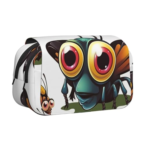HJBNW Federmäppchen mit Cartoon-Insekten, mehrere Fächer, großes Fassungsvermögen, tragbare Make-up-Tasche für Männer und Frauen von HJBNW