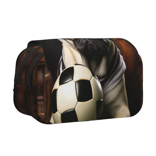 HJBNW Federmäppchen mit Mops-Motiv und Fußball-Design, mehrere Fächer, großes Fassungsvermögen, tragbare Make-up-Tasche für Männer und Frauen HJBNW Federmäppchen mit Mops-Motiv und Fußball-Design, mehrere Fächer, großes Fassungsvermögen, tragbare Make-up-Tasche für Männer und Frauen von HJBNW