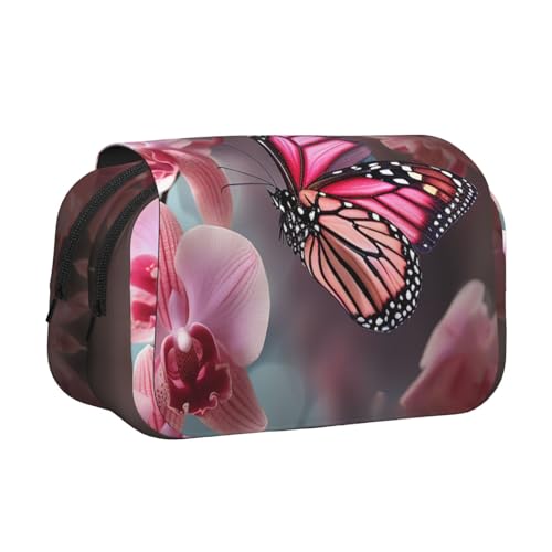 HJBNW Federmäppchen mit Orchideen-Blumen- und Schmetterlings-Motiv, mehrere Fächer, großes Fassungsvermögen, tragbare Make-up-Tasche für Damen und Herren HJBNW Federmäppchen mit Orchideen-Blumen- und Schmetterlings-Motiv, mehrere Fächer, großes Fassungsvermögen, tragbare Make-up-Tasche für Damen und Herren von HJBNW