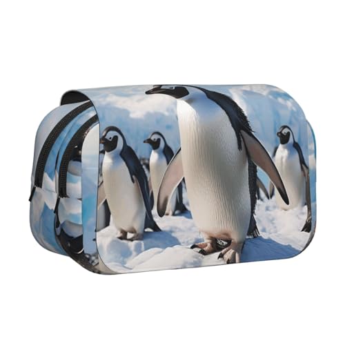 HJBNW Federmäppchen mit Pinguin-Muster, mehrere Fächer, großes Fassungsvermögen, tragbare Make-up-Tasche für Männer und Frauen von HJBNW