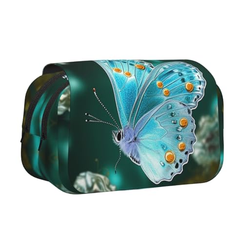HJBNW Federmäppchen mit Schmetterlingsmotiv, mit mehreren Fächern, großes Fassungsvermögen, tragbar, Make-up-Tasche für Damen und Herren, Hellblau von HJBNW