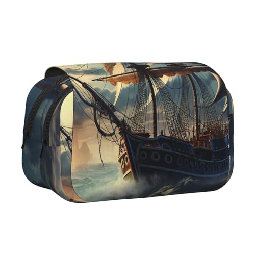 HJBNW Federmäppchen mit Segelboot, mehrere Fächer, großes Fassungsvermögen, tragbare Make-up-Tasche für Damen und Herren von HJBNW