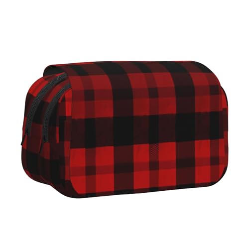 HJBNW Federmäppchen mit mehreren Fächern, großes Fassungsvermögen, tragbar, Make-up-Tasche für Damen und Herren, kariert, Rot und Schwarz von HJBNW