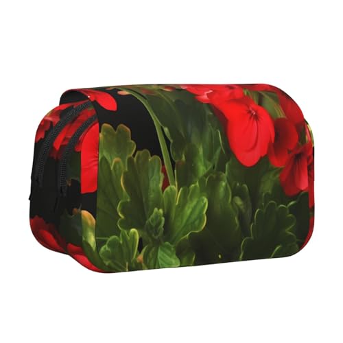 HJBNW Federmäppchen mit roten Geranien, mehrere Fächer, großes Fassungsvermögen, tragbare Make-up-Tasche für Männer und Frauen HJBNW Federmäppchen mit roten Geranien, mehrere Fächer, großes Fassungsvermögen, tragbare Make-up-Tasche für Männer und Frauen von HJBNW