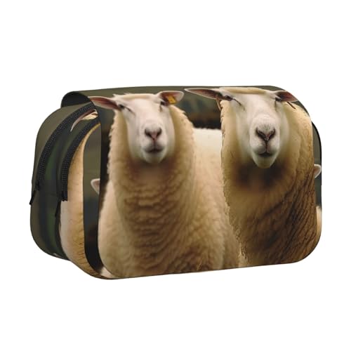 HJBNW Federmäppchen mit zwei weißen Schafen, mehrere Fächer, großes Fassungsvermögen, tragbare Make-up-Tasche für Männer und Frauen HJBNW Federmäppchen mit zwei weißen Schafen, mehrere Fächer, großes Fassungsvermögen, tragbare Make-up-Tasche für Männer und Frauen von HJBNW