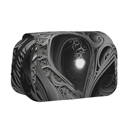 HJBNW Komplexes Federmäppchen mit mehreren Fächern, großes Fassungsvermögen, tragbare Make-up-Tasche für Damen und Herren, Schwarz / Weiß von HJBNW