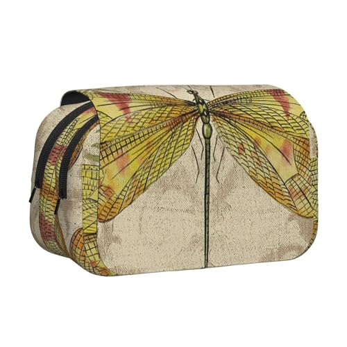 HJBNW Libellen-Vintage-Federmäppchen mit mehreren Schlitzen, großes Fassungsvermögen, tragbare Make-up-Tasche für Damen und Herren von HJBNW