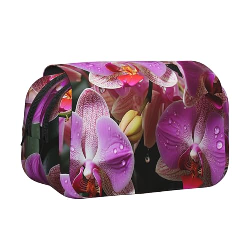 HJBNW Orchideen-Federmäppchen mit mehreren Schlitzen, großes Fassungsvermögen, tragbare Make-up-Tasche für Männer und Frauen von HJBNW