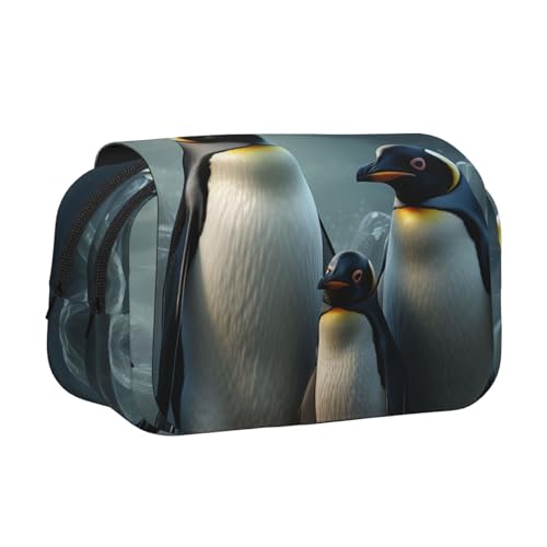 HJBNW Pinguin-Familien-Federmäppchen mit mehreren Schlitzen, großes Fassungsvermögen, tragbare Make-up-Tasche für Männer und Frauen von HJBNW