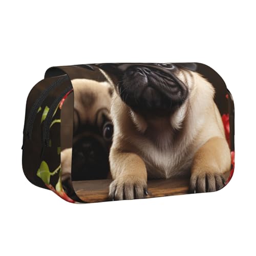 HJBNW Puppys Mops-Federmäppchen mit mehreren Schlitzen, großes Fassungsvermögen, tragbare Make-up-Tasche für Männer und Frauen von HJBNW