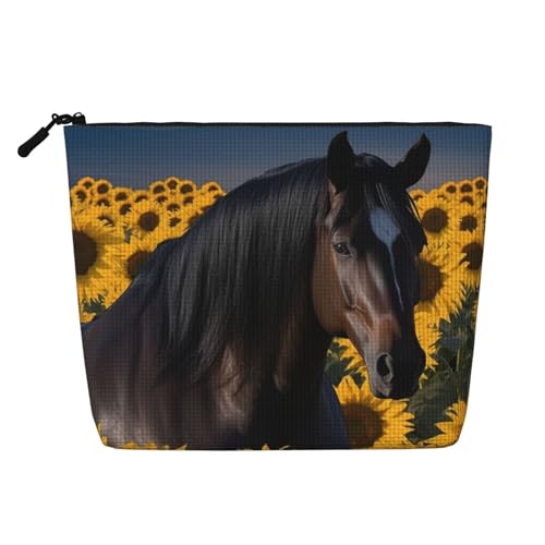 HJBNW Reise-Make-up-Tasche für Damen, große Kapazität, wasserdicht, tragbar, Kulturbeutel, dunkles Pferd unter den Sonnenblumen, Make-up-Tasche mit Reißverschluss, ästhetischer Make-up-Organizer für HJBNW Reise-Make-up-Tasche für Damen, große Kapazität, wasserdicht, tragbar, Kulturbeutel, dunkles Pferd unter den Sonnenblumen, Make-up-Tasche mit Reißverschluss, ästhetischer Make-up-Organizer für von HJBNW