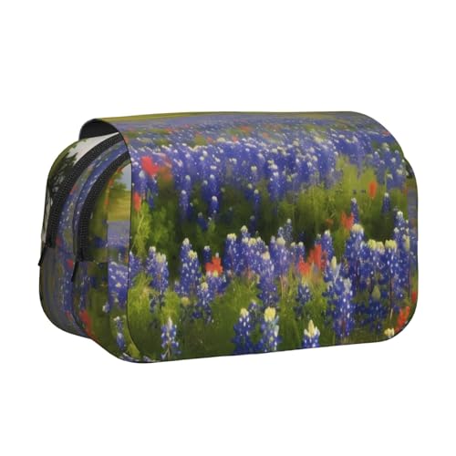 HJBNW Texas Bluebonnets Federmäppchen mit mehreren Fächern, großes Fassungsvermögen, tragbare Make-up-Tasche für Damen und Herren HJBNW Texas Bluebonnets Federmäppchen mit mehreren Fächern, großes Fassungsvermögen, tragbare Make-up-Tasche für Damen und Herren von HJBNW