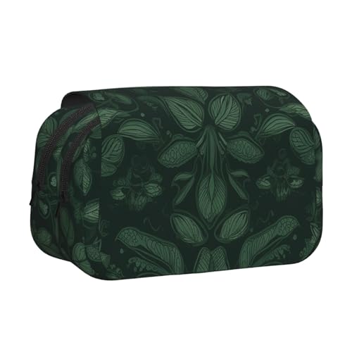 Hunter Federmäppchen mit Blumenmuster und Blütenblättern, mehrere Fächer, großes Fassungsvermögen, tragbare Make-up-Tasche für Damen und Herren, Grün von HJBNW