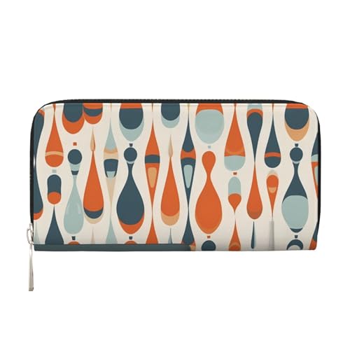 Ledergeldbörse für Damen, lange Geldbörse, Mitte des Jahrhunderts, modernes Retro-Design, mit Tropfenformen, Damen-Geldbörse, Clutch mit 8 Kreditkartenfächern, Münzfach, schwarz, Einheitsgröße, lässig von HJBNW