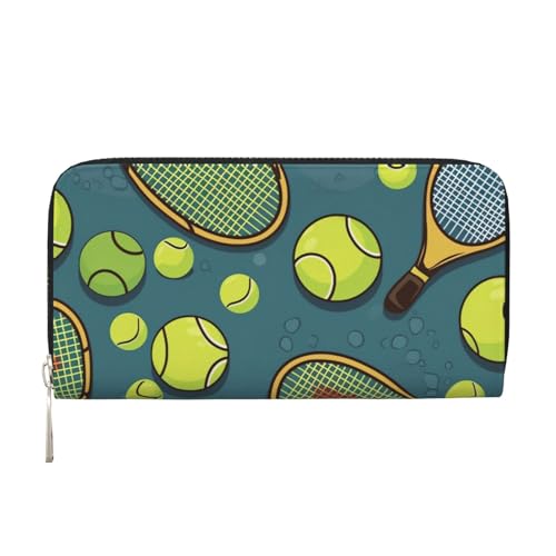 Ledergeldbörse für Damen, lange Geldbörse, lustige Tennisschläger und Tennisbälle, Damen-Geldbörse, Clutch mit 8 Kreditkartenfächern, Münzfach, schwarz, Einheitsgröße, lässig, Schwarz , Einheitsgröße von HJBNW