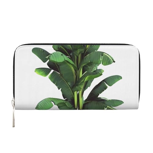 Ledergeldbörse für Damen, lange Geldbörse, tropische Bananenpalmenblätter, Damen-Geldbörse, Clutch mit 8 Kreditkartenfächern, Münzfach, schwarz, Einheitsgröße, lässig, Schwarz , Einheitsgröße, Casual von HJBNW