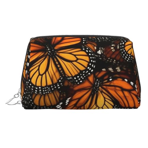 Reise-Make-up-Tasche mit großem Fassungsvermögen, wasserdicht, tragbar, Kulturbeutel, Orange, Monarch-Schmetterlinge, Make-up-Tasche mit Reißverschluss, ästhetischer Make-up-Organizer für Damen von HJBNW