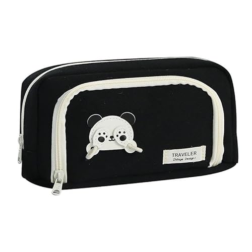 HJDHSFUN Schreibwarentasche 1 Stück Karikatur Panda Schwarzes Federmäppchen Mit Großer Kapazität Schreibwarenbox Mädchen Federmäppchen - Schwarz von HJDHSFUN