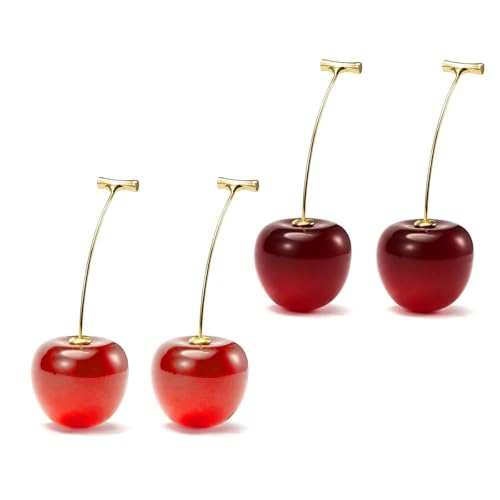 2 Paar Kirschen Früchte Earrings,Damen Ohrringe Rot,Rote Kirsche,Tropfen,3D Obst Baumeln Ohrring Niedlich,Süße Frutta,Fruit Cherry,Lustig Kirsch Frucht-Ohr-Bolzen,für Frauen und Mädchen,Karneval von HJDJBD