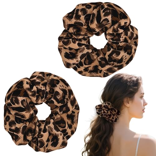 2 Stück Braun Leopard Scrunchies,Leopardenmuster Haargummi,Leopardenmuster für Damen,Groß Leo Elastisch Haarband,Scrunchies Ohne Haarbruch,Stoff Haargummis,für Mädchen Dickes Haar Und Dünnes Haare von HJDJBD