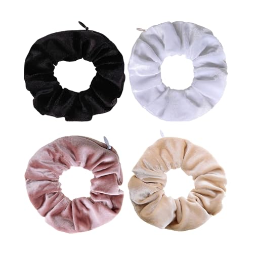 4 Stück Haargummis,Haargummi Mit ReißVerschluss,Geldversteck Geldverstecke Verstecken,Reise-Gadgets für Frauen,Können Wertsachen Aufbewahren,Scrunchies Geheimfach(Schwarz- Weiß- Reis-Rosa) von HJDJBD