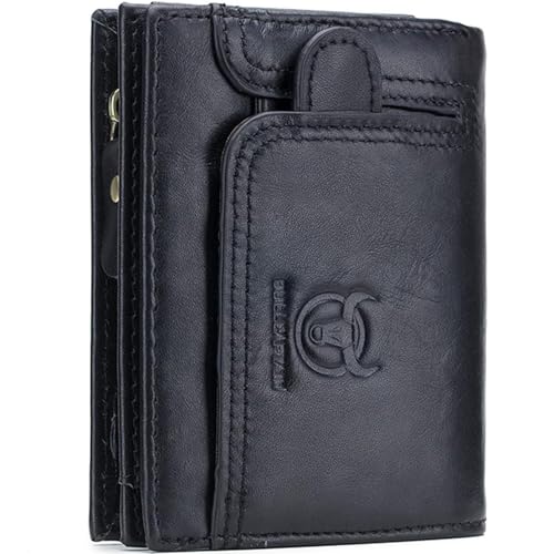 HJDQMDHA Geldbörse Echte Leder -Brieftasche RFID Blockierkartenhalter Bibles Münzbörsen Vintage große Kapazität Schnallen Design Münzen Tasche Privat von HJDQMDHA