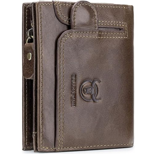 HJDQMDHA Geldbörse Echte Leder -Brieftasche RFID Blockierkartenhalter Bibles Münzbörsen Vintage große Kapazität Schnallen Design Münzen Tasche Privat von HJDQMDHA