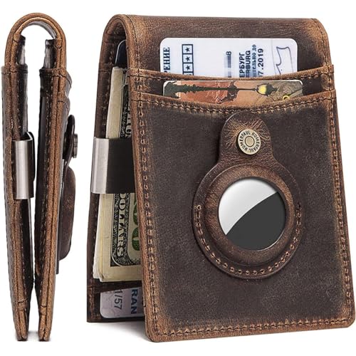 HJDQMDHA Geldbörse Echte Leder -Brieftasche RFID Blockierkartenhalter Minimalistische Design Vordertasche Bifold Coin -Geldbörsen für Männer Privat von HJDQMDHA