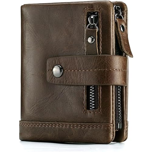 HJDQMDHA Geldbörse Echte Leder -Brieftasche RFID Blocking Secure Kartenhalter Bifold Coin Geldbörsen Stilvolle Reißverschlussmünzentasche für Männer Privat von HJDQMDHA