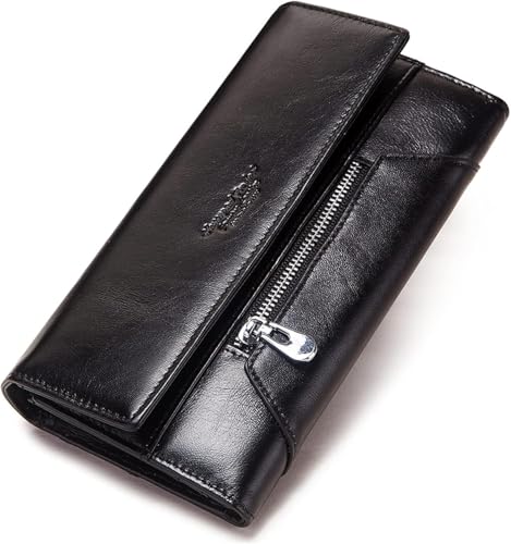 HJDQMDHA Geldbörse Langstil Brieftasche Bifold Clutch RFID Blockierende Blockierung großer Kapazitätskarten -Organisator -Kartenhalter Kuhlattenmünzen für Frauen Privat von HJDQMDHA