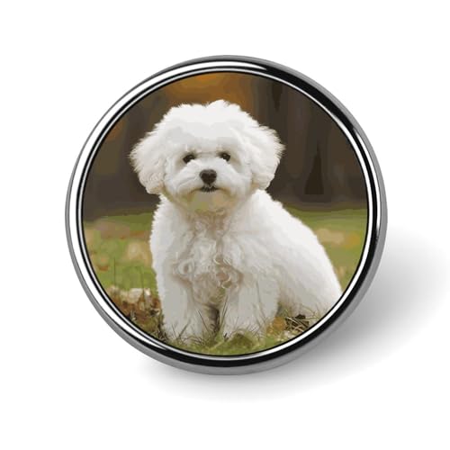 2,5 cm Knopfabzeichen Bichon Frisé Hund Abzeichen Brustnadeln Aluminiumlegierung Runde Abzeichen Button Pin Bild Knöpfe Abzeichen Button Brosche für Mantel Rucksack, Circular, Aluminium von HJKBCV