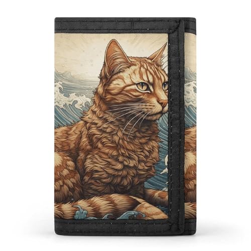 Cat in The Waves Trifold Wallet Credit Card Purse Portable Outdoor Sports Wallets Pocket Coin Wallet with ID Window for Men Women, style, One Size, Stil:, Einheitsgröße von HJKBCV
