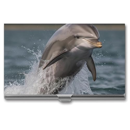 Cool Delphin Metall Visitenkartenetui für Männer Frauen Slim Pocket Geldbörse Multi Wallet Professionelle Pocket Card Holder für Namenskarte Kreditkarte, Stil, Einheitsgröße, Stil:, Einheitsgröße von HJKBCV