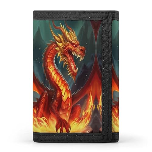 Dragon King in Fire Trifold Wallet Kreditkartengeldbörse Tragbare Outdoor-Sportgeldbörsen Tasche Münzgeldbörse mit Ausweisfenster für Männer und Frauen, Stil, Einheitsgröße, Stil:, Einheitsgröße von HJKBCV