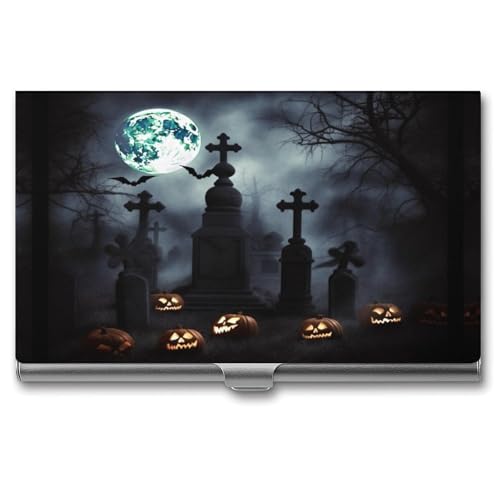 Gothic Happy Halloween Metall Visitenkartenetui für Männer Frauen Slim Pocket Geldbörse Multi Wallet Professional Pocket Card Holder für Namenskarte Kreditkarte, Stil, Einheitsgröße, Stil:, von HJKBCV