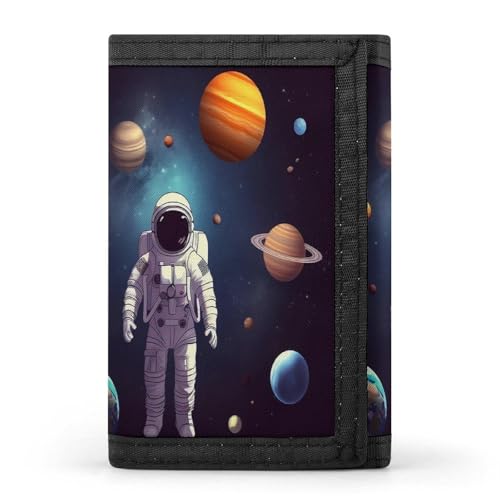 HJKBCV Astronaut Sonnensystem Planeten dreifach gefaltete Geldbörse Kreditkarten-Geldbörse, tragbare Outdoor-Sportgeldbörse, Münzgeldbörse mit Ausweisfenster für Männer und Frauen, Stil, von HJKBCV