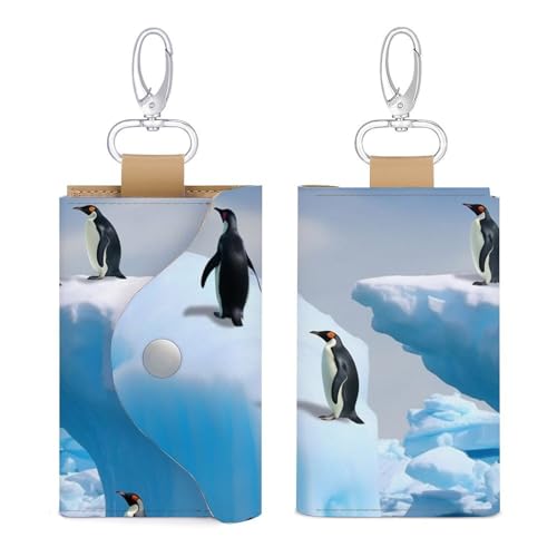 HJKBCV Autoschlüsselschutz aus Leder, Mini-Pinguine auf dem Eisberg, Diebstahlschutz, wasserdicht, Kreditkartenschutz, Anti-Diebstahl-Tasche für Autoschlüssel, Bankkarten, Münzen, Stil, Einheitsgröße, von HJKBCV