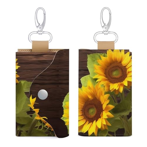 HJKBCV Autoschlüsselschutz aus Leder, Mini-Sonnenblumen-Motiv, Diebstahlschutz, wasserdicht, Kreditkartenschutz, Anti-Diebstahl-Tasche für Autoschlüssel, Bankkarten, Münzen, Stil, Einheitsgröße, von HJKBCV