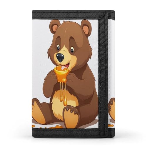 HJKBCV Bear Eating Trifold Wallet Credit Card Purse Portable Outdoor Sports Wallets Pocket Coin Wallet with ID Window for Men Women, style, One Size, Stil:, Einheitsgröße von HJKBCV
