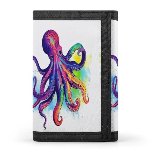 HJKBCV Bunte dreifach gefaltete Geldbörse mit Oktopus, Kreditkartenbörse, tragbar, Outdoor-Sportgeldbörse, Münzgeldbörse mit Ausweisfenster für Männer und Frauen, Stil, Einheitsgröße, Stil:, von HJKBCV