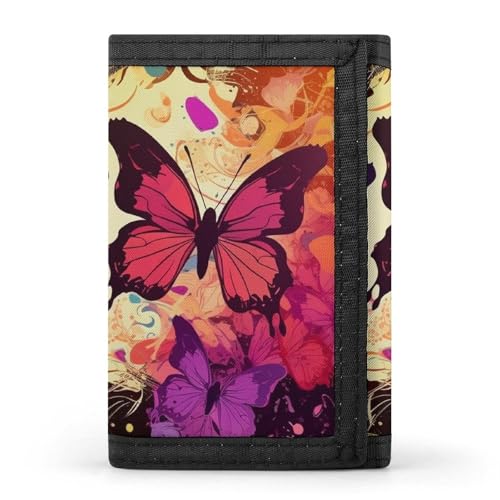 HJKBCV Buntes Schmetterlingsmuster, dreifach gefaltete Geldbörse, Kreditkartenbörse, tragbar, Outdoor-Sport, Geldbörse, Münzgeldbörse mit Ausweisfenster, für Herren und Damen, Stil, Einheitsgröße, von HJKBCV