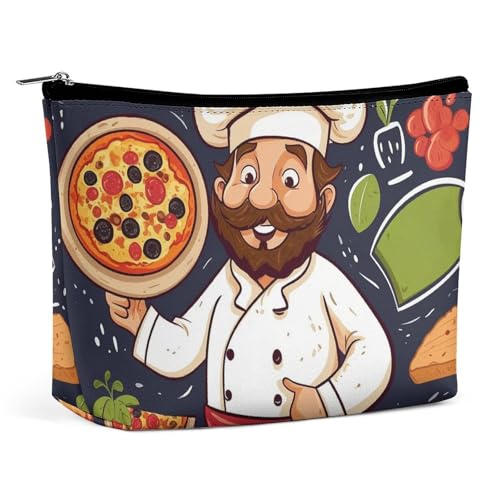 HJKBCV Chef Pizza Reise-Make-up-Tasche aus PU-Leder, Mini-Tasche, Kosmetiktasche für Damen, tragbarer Handtaschen-Verschluss, Organizer, Make-up-Kulturbeutel, Stil, Einheitsgröße, Stil:, Einheitsgröße von HJKBCV